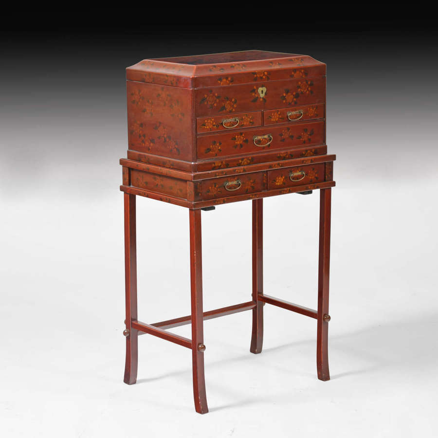 Anglo-Japanese red lacquer box on stand