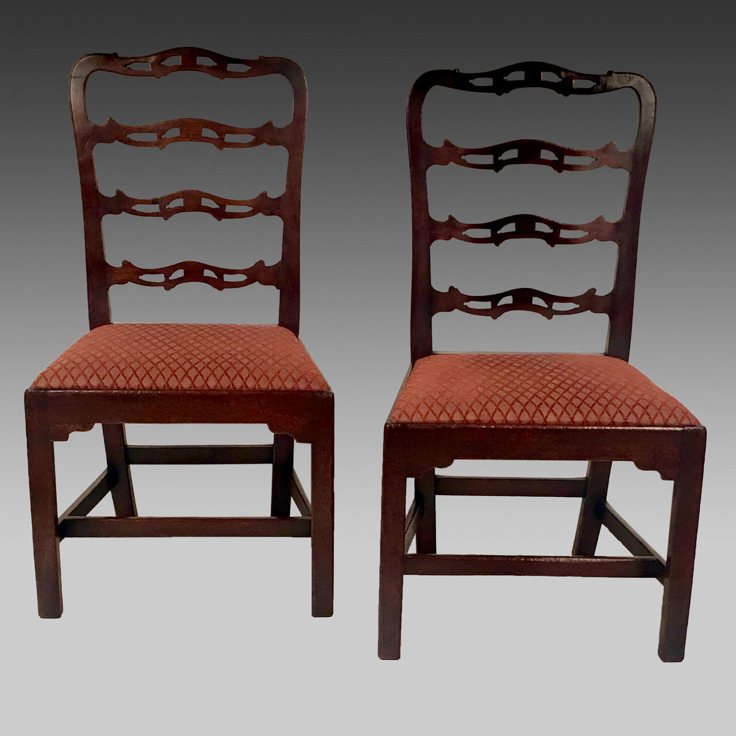 Pair Georgian walnut ladderback chairs