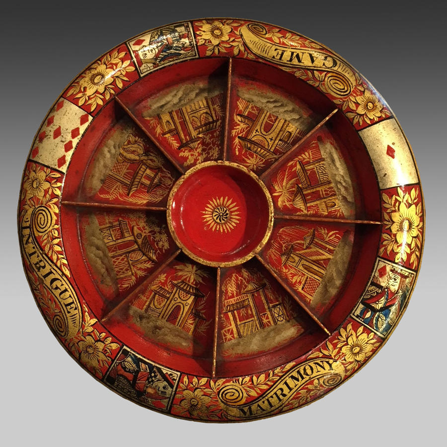 19th century red lacquer Pope Joan games board