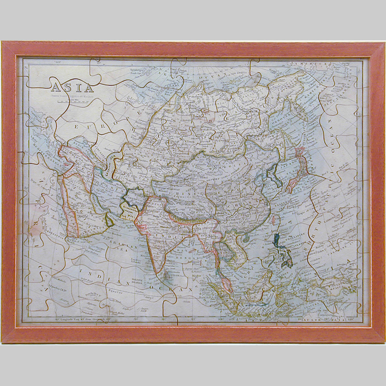 Boxed dissection jigsaw map of Asia by W.Peacock