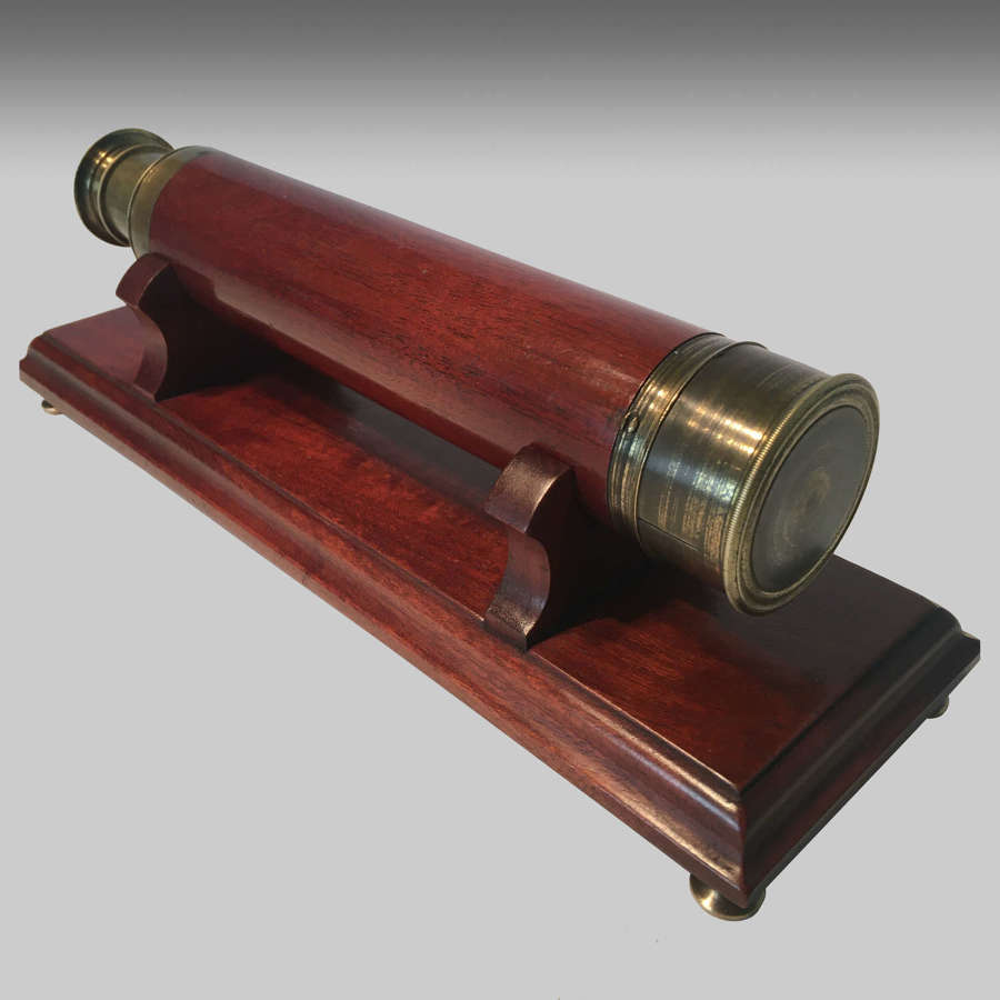 19th century mahogany cased telescope on stand