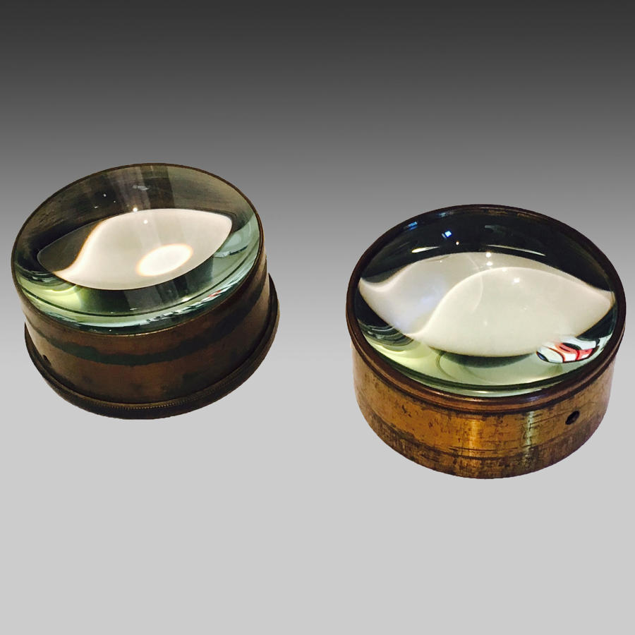 Vintage brass mounted 'magic lantern' condensing lenses