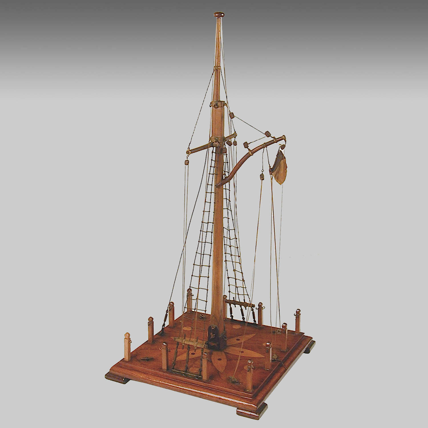 19th century fully rigged French model of a naval flagpole,