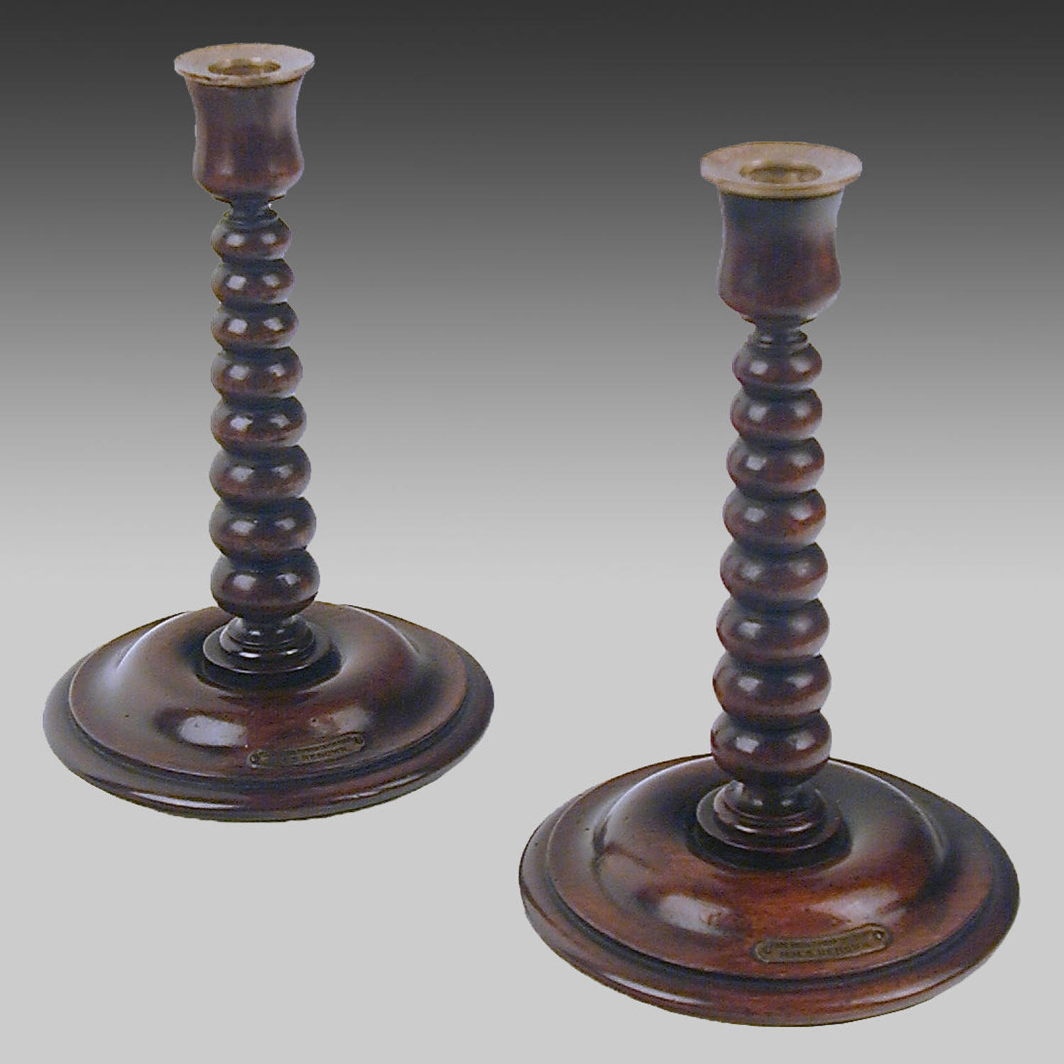 Pair 19th century teak candlesticks
