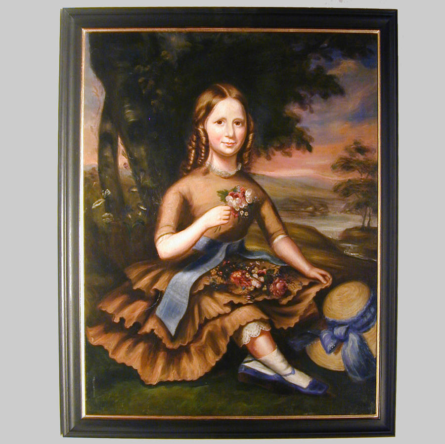 Primitive 19th century portrait of a girl with posy