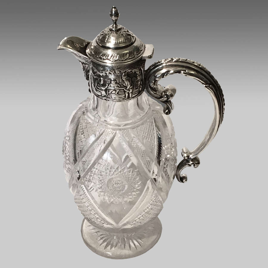 19th century silver and cut glass claret jug