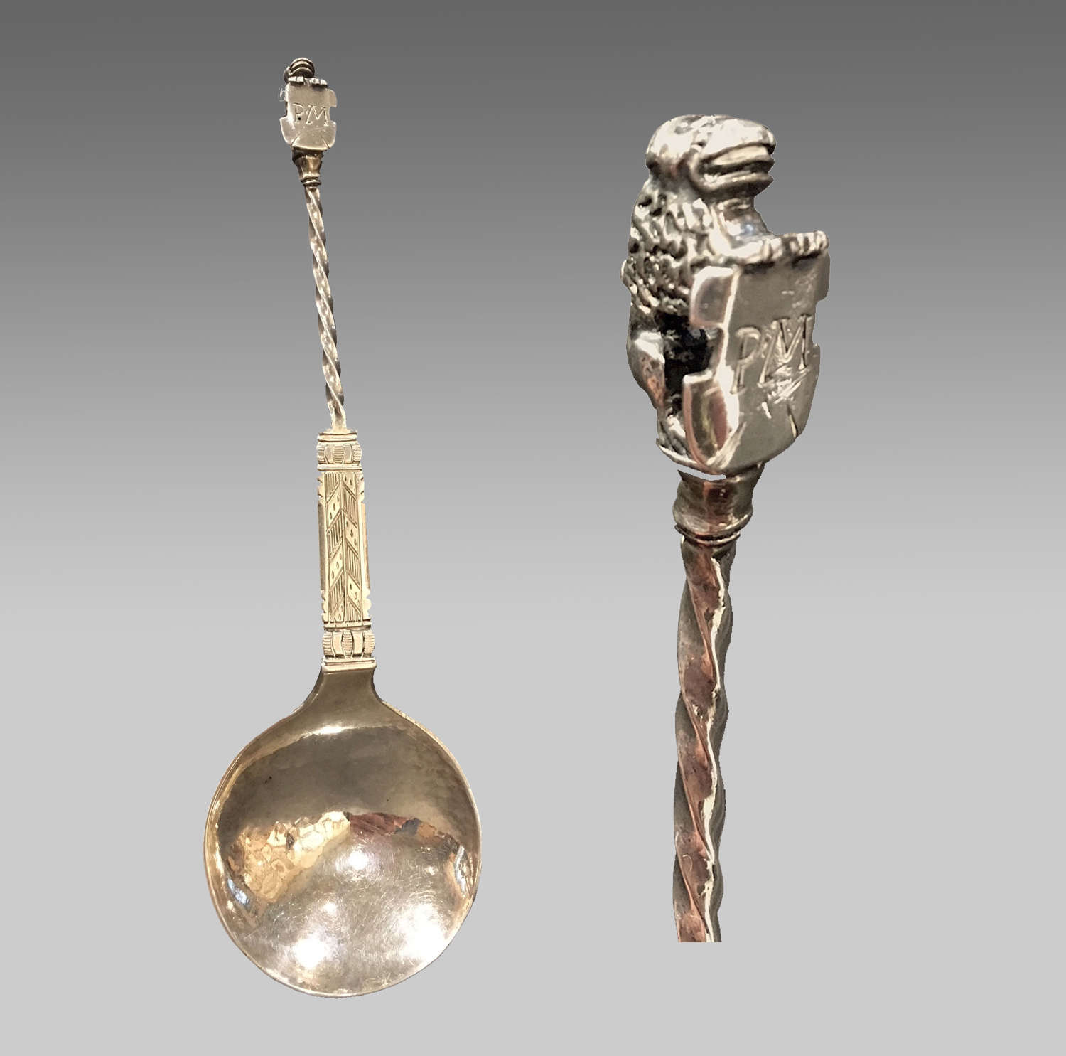 16th century German, heraldic knop silver spoon