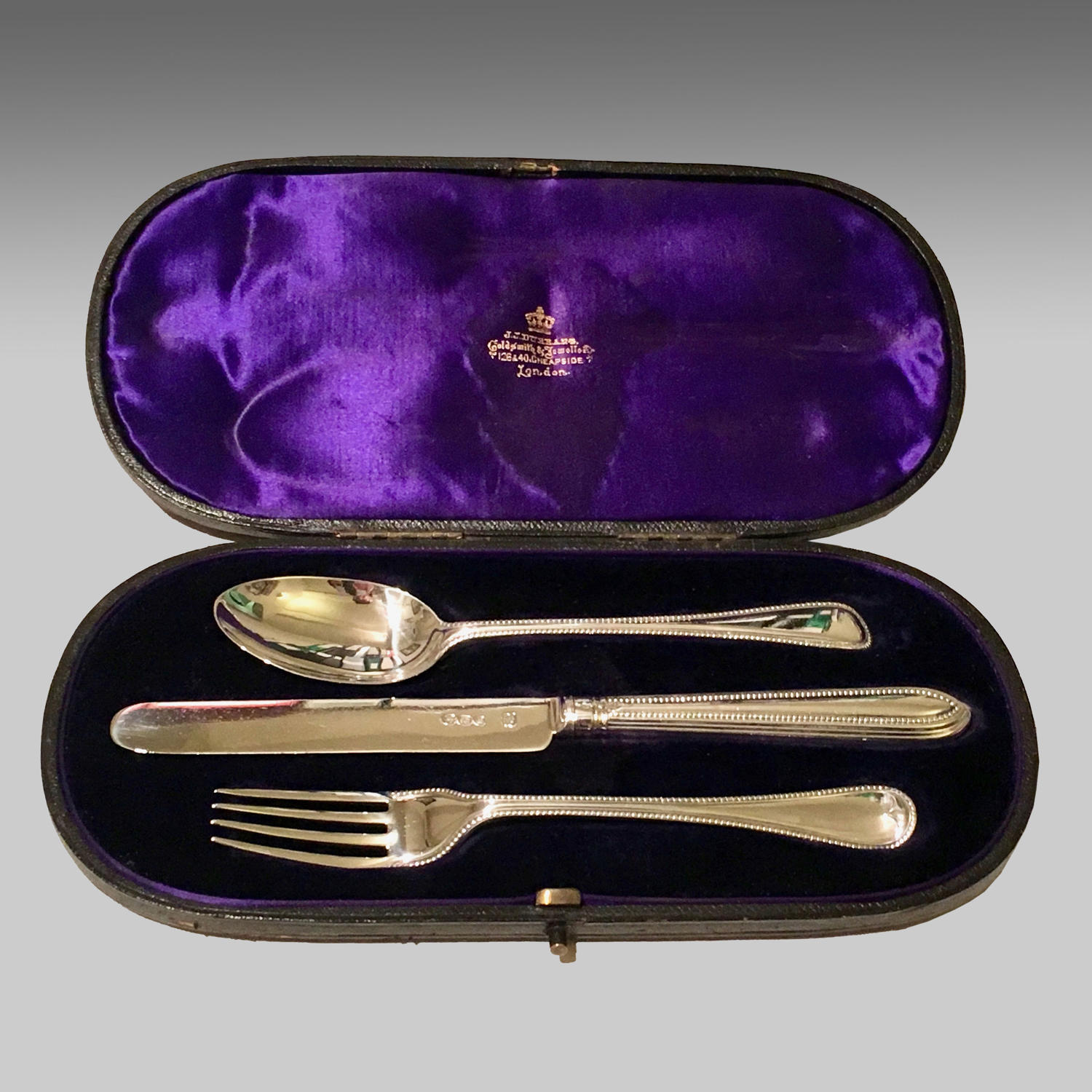 Antique English boxed silver christening set