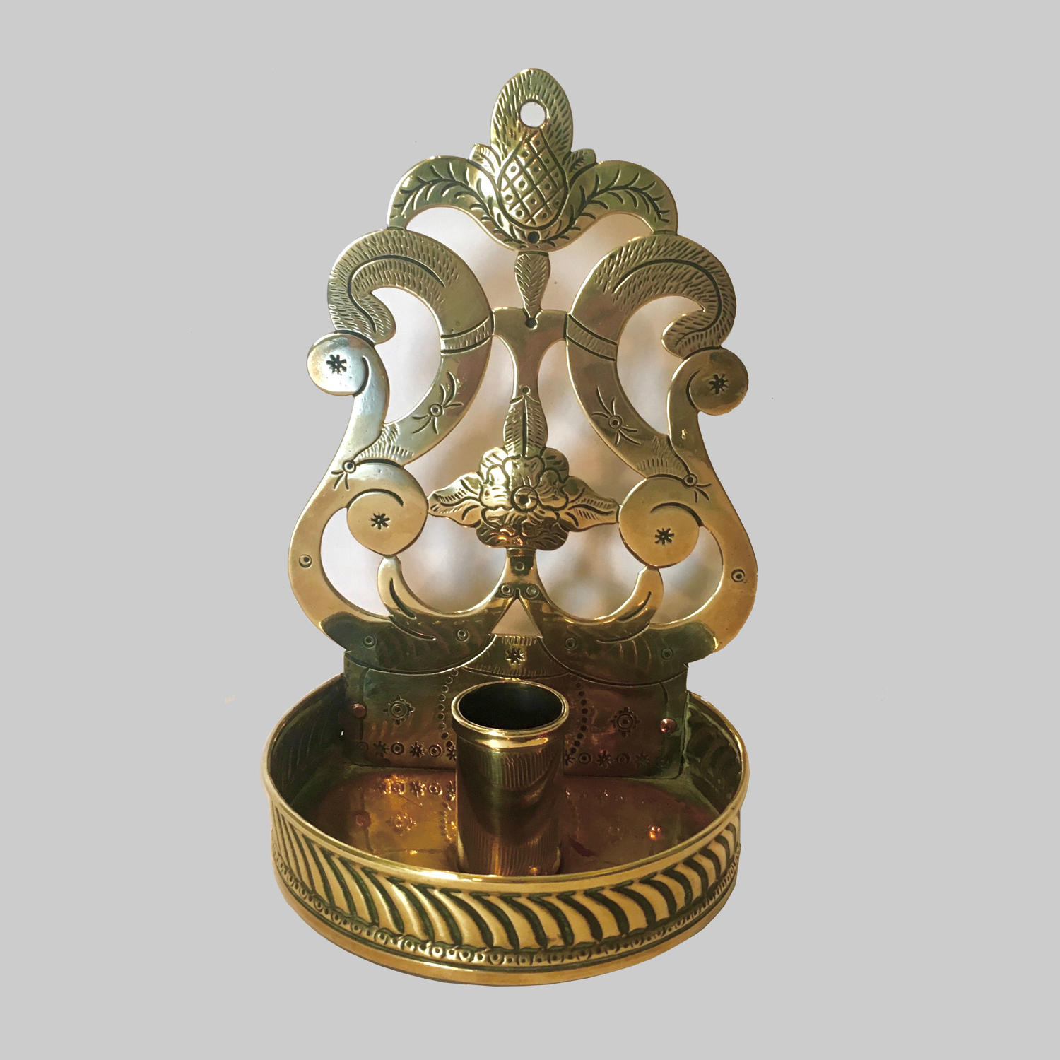 19th century engraved brass wall sconce
