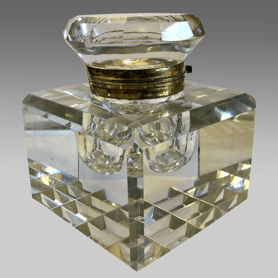 Glass inkwell on Aesthetic style walnut stand