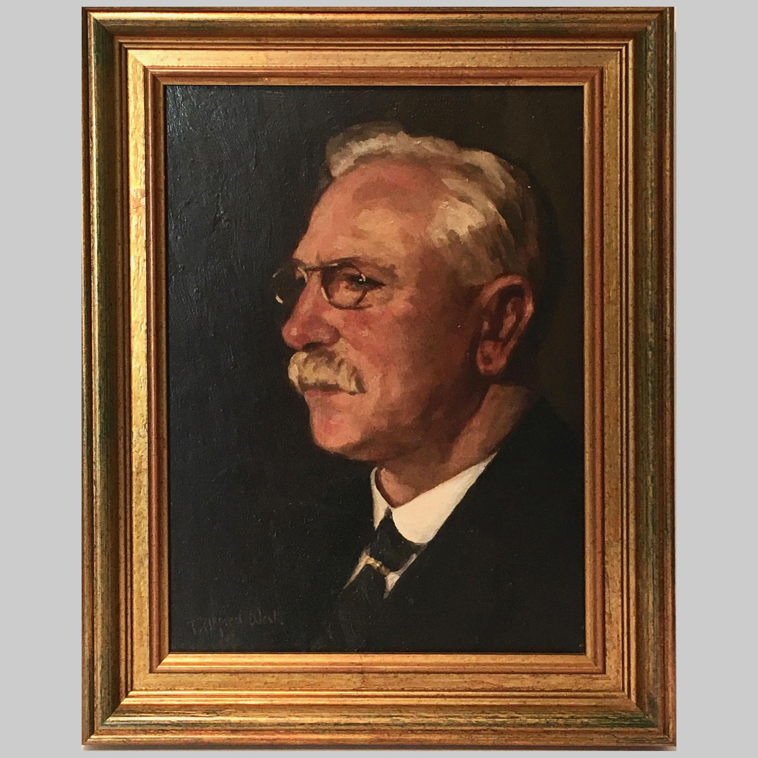 Studio portrait oil painting of Mr Pearce by T.Alfred West