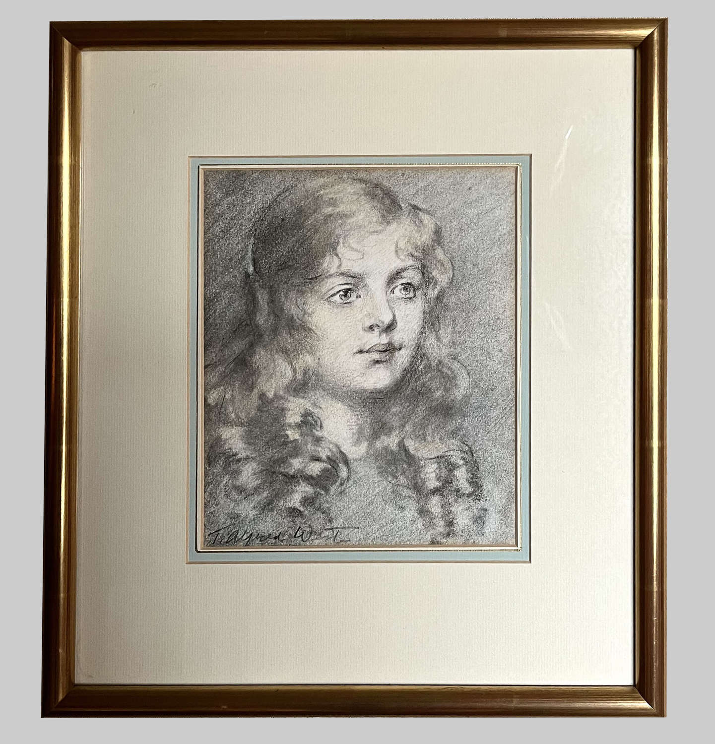 Studio pastel watercolour portrait of Marjorie by T.Alfred West