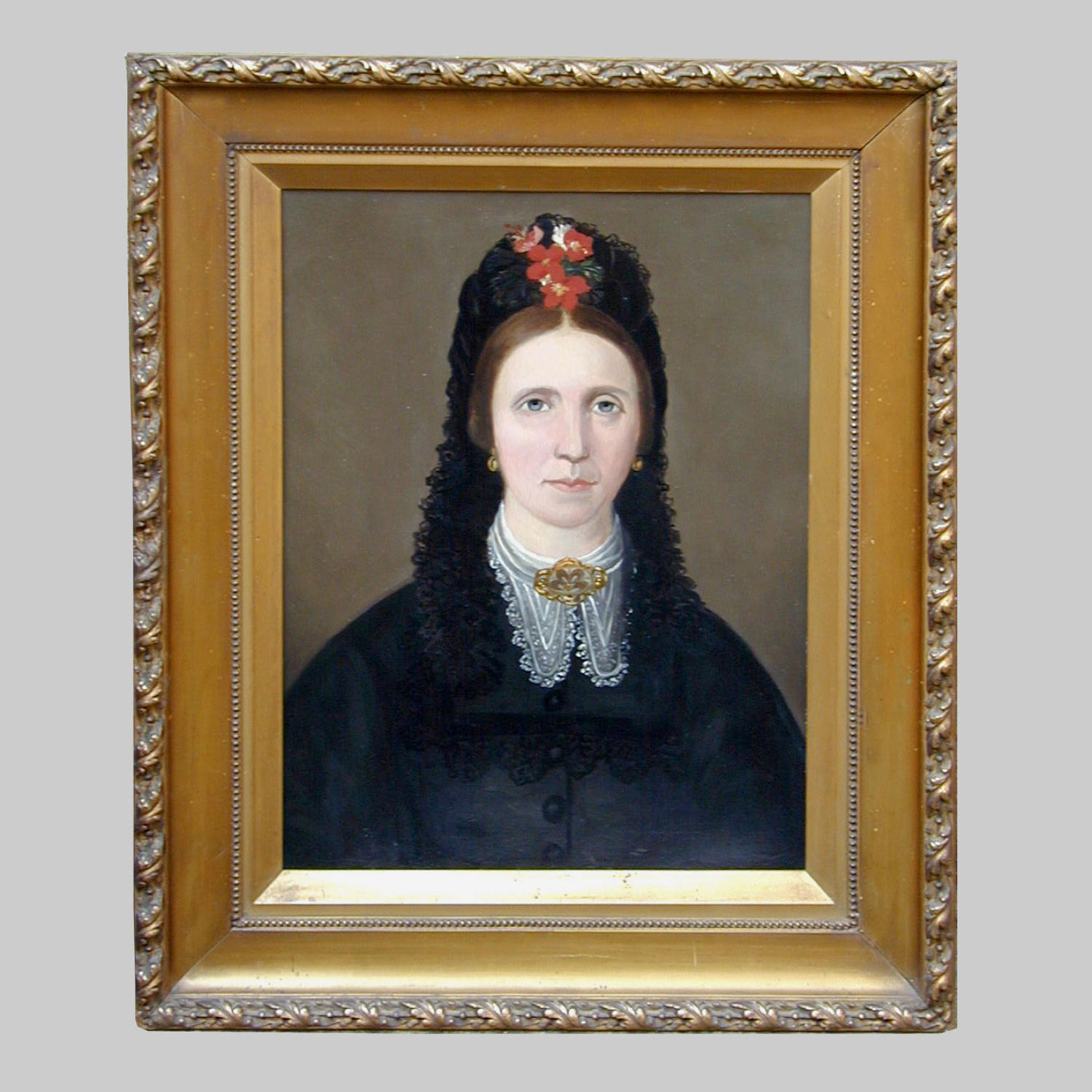 Primitive portrait oil painting of a lady by Percival Novice