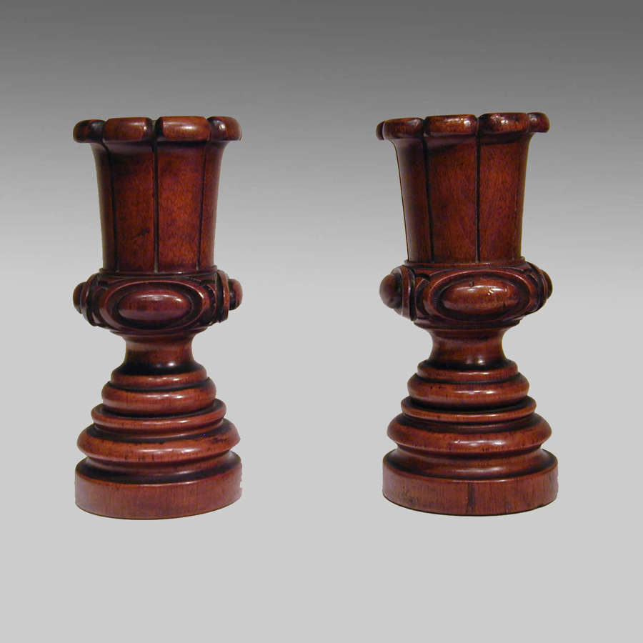 Pair 19th century mahogany spill vases