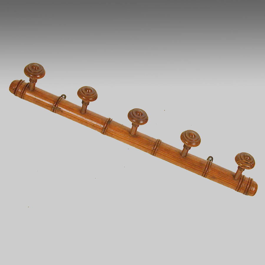 19th century polished pine hat and coat rack