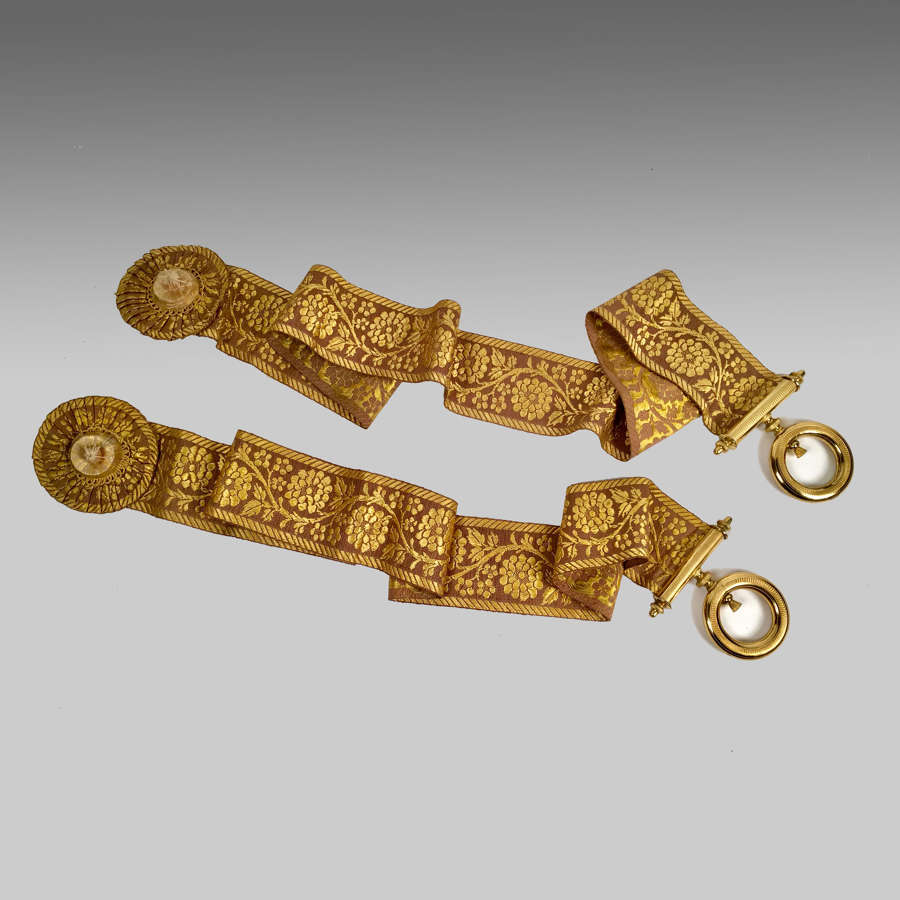 Pair of Regency woven silk and gilt brass bell pulls