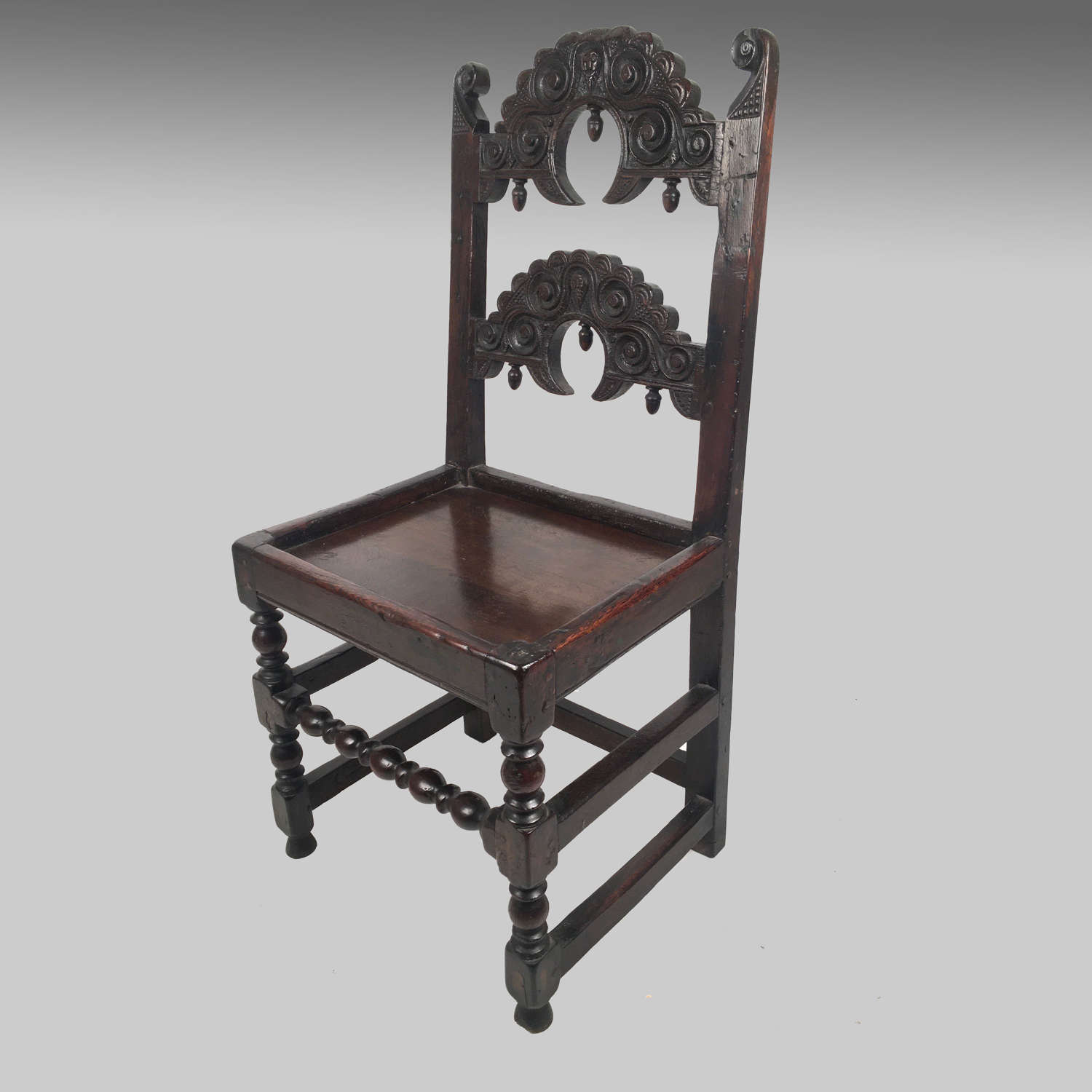 17th century South Yorkshire oak backstool