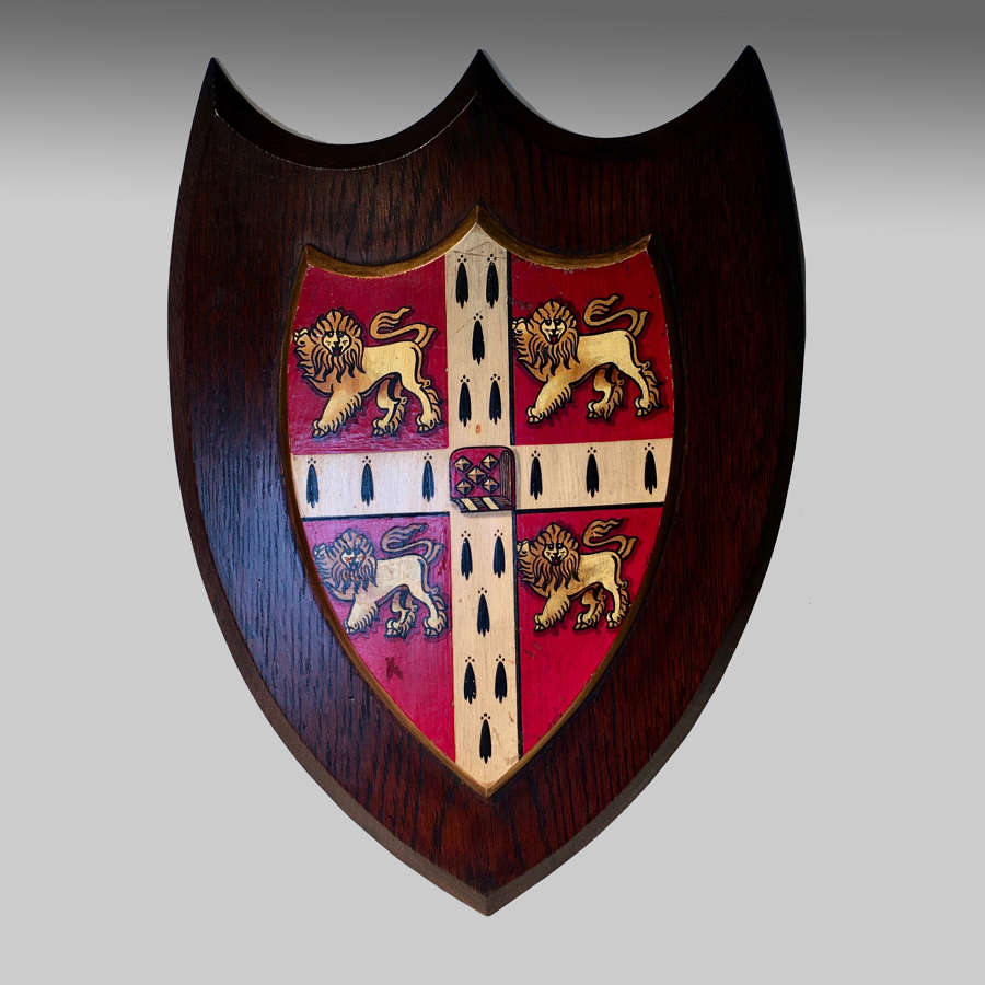 Vintage armorial oak shield for the University of Cambridge