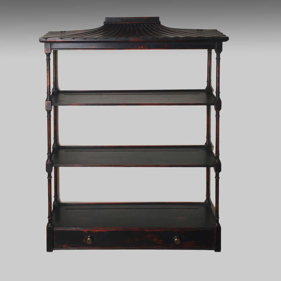 Antique Chinese Export pagoda topped display shelves