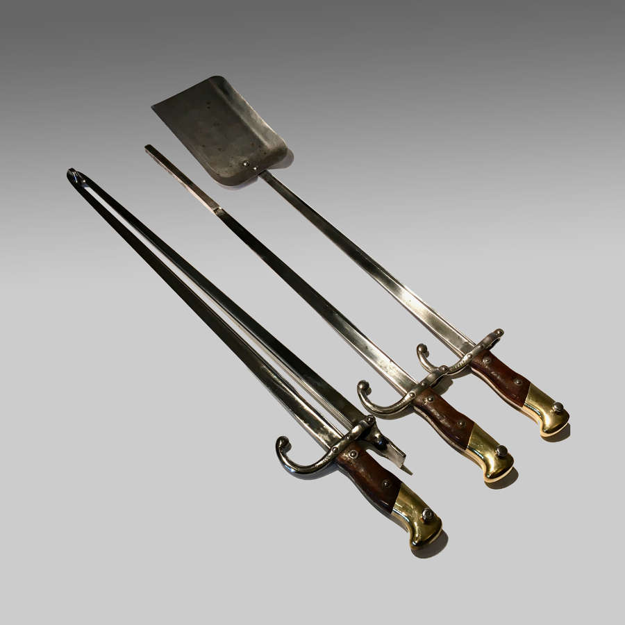 Set of three 19th century French steel fire irons