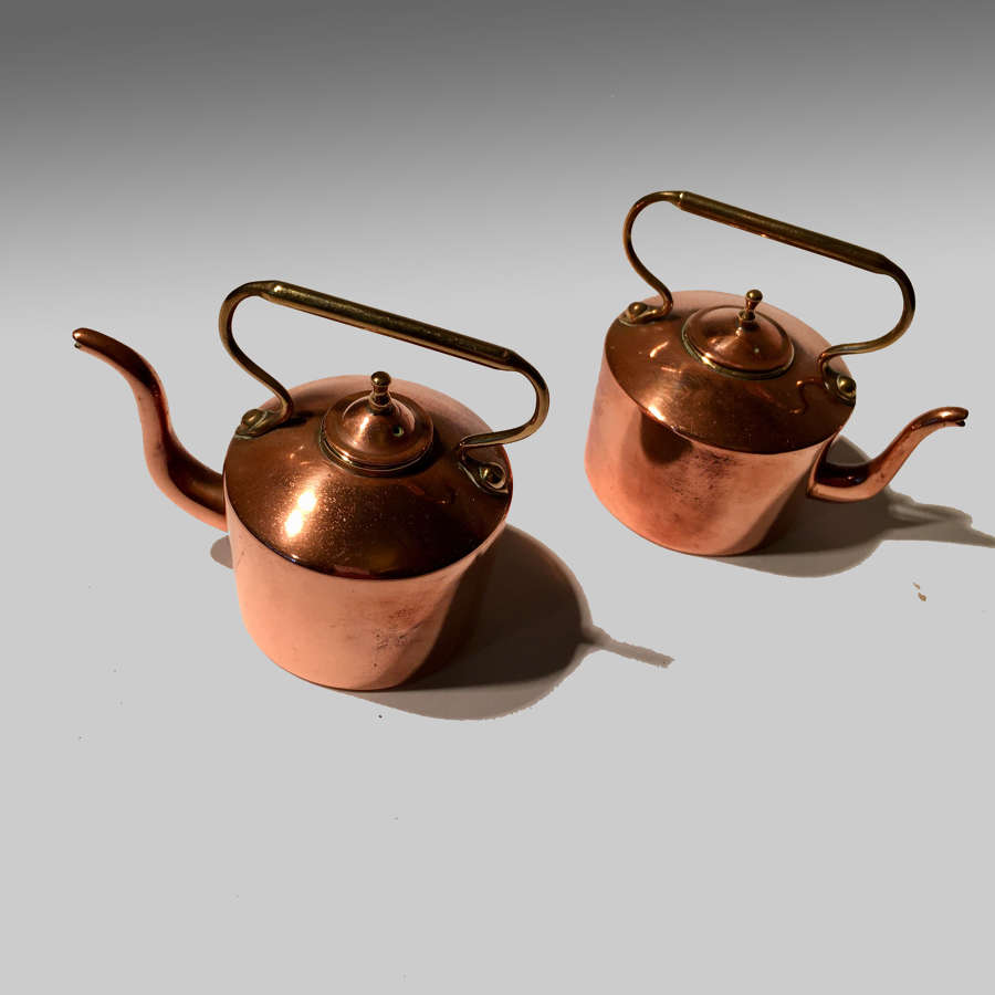 Pair miniature copper kettles