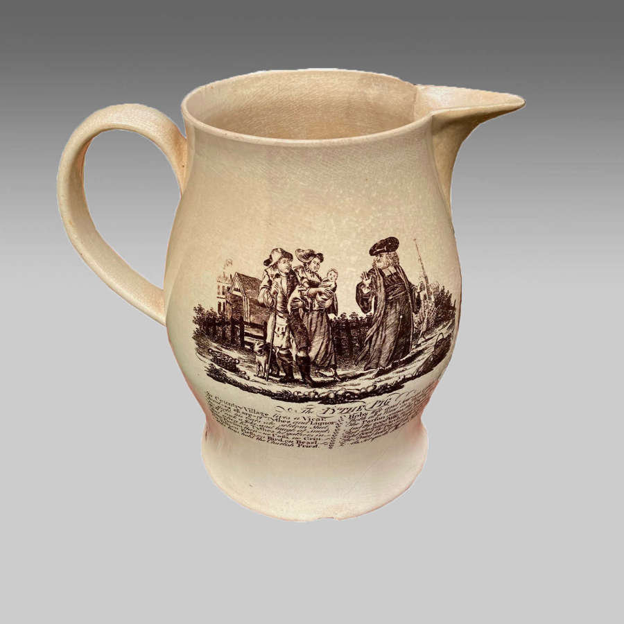 Georgian creamware jug with The Tythe Pig and Poor Jack