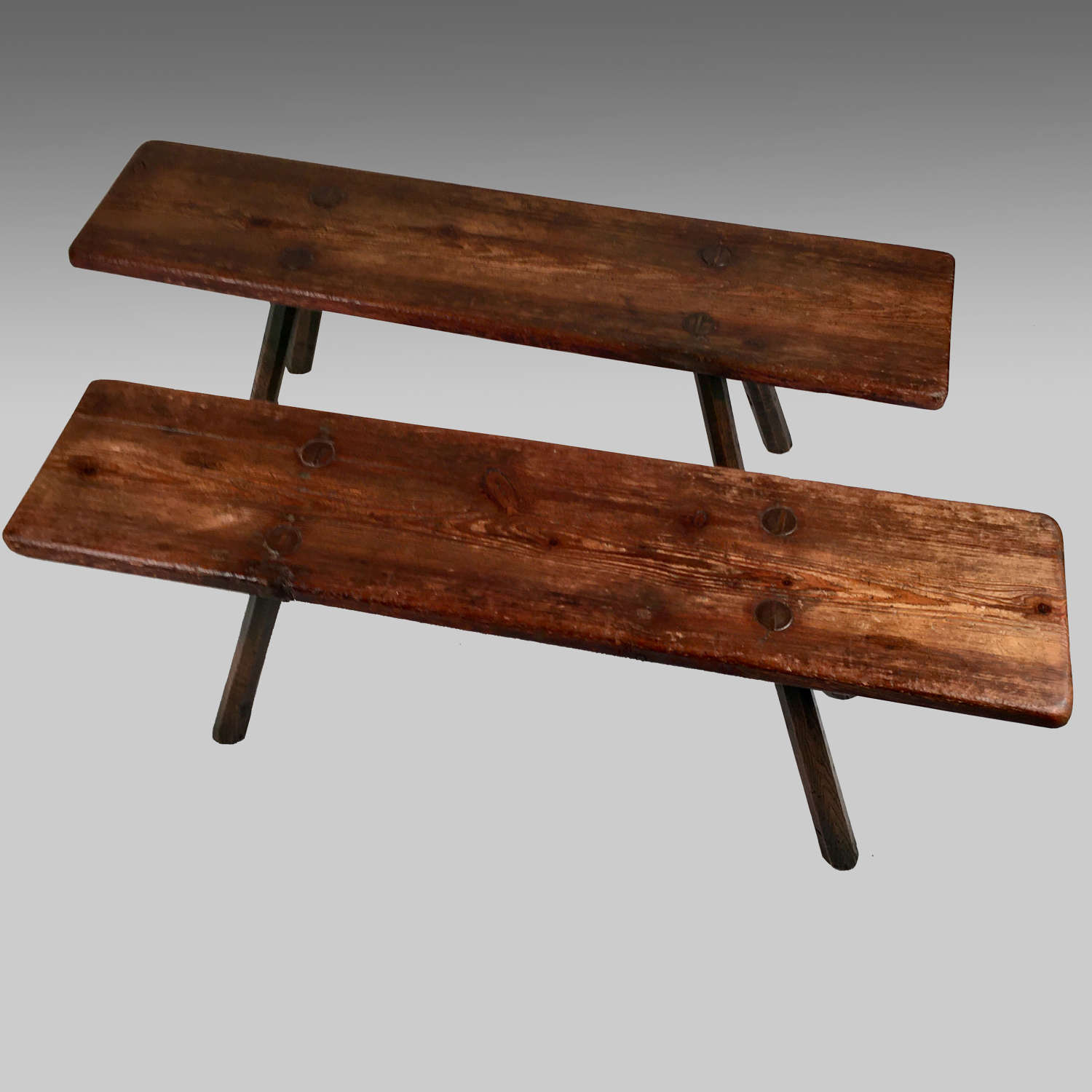 Two rustic oak and pine benches