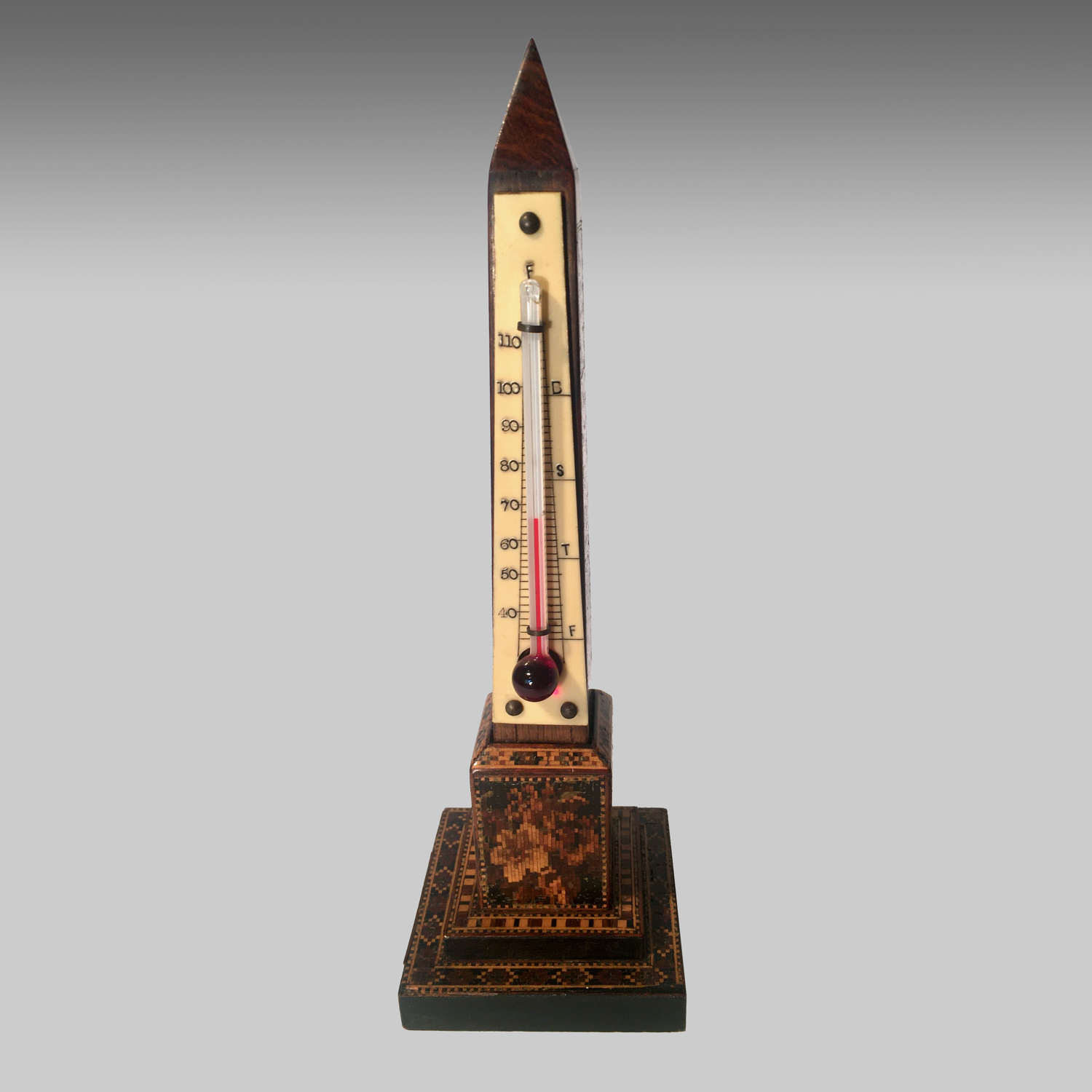 19th century Tunbridge Ware Cleopatra's Needle thermometer