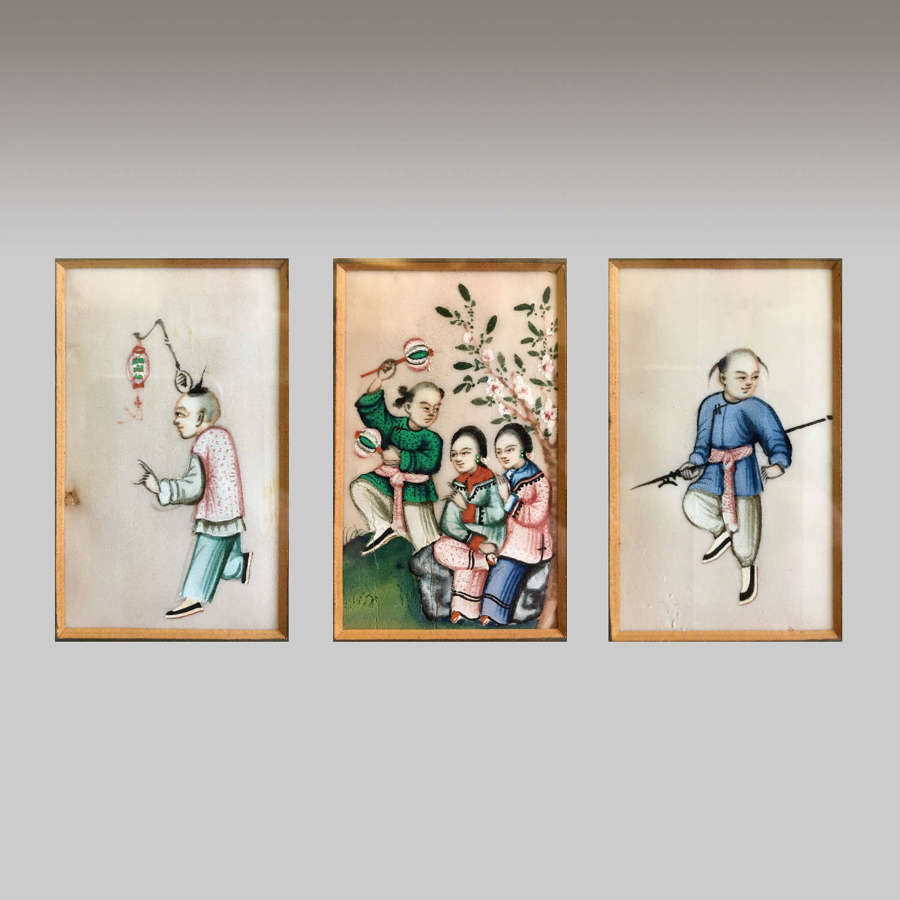 19th century Chinese School gouache pith paper paintings