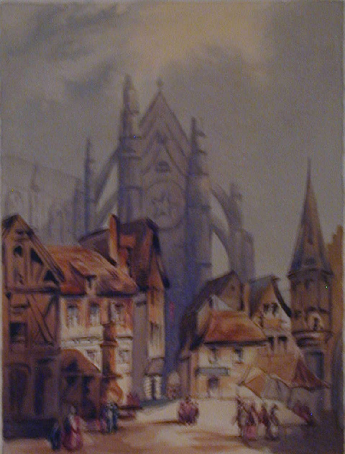 19th century watercolour St. Pierre de Beauvais by E.M.Marshall