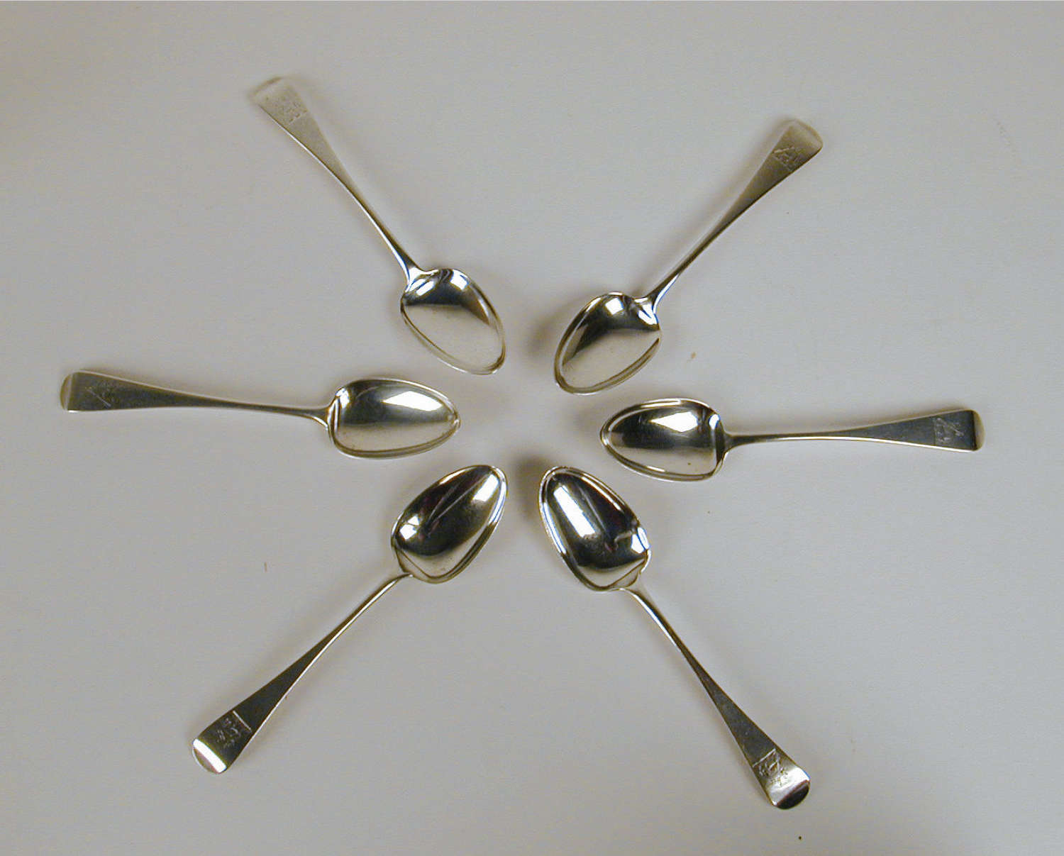 Set of six 19th century silver tea spoons