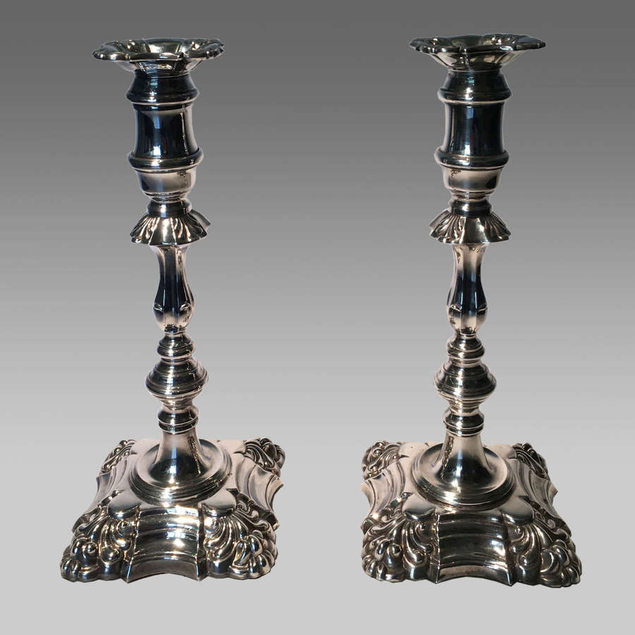 Pair of George ll style silver plated candlesticks
