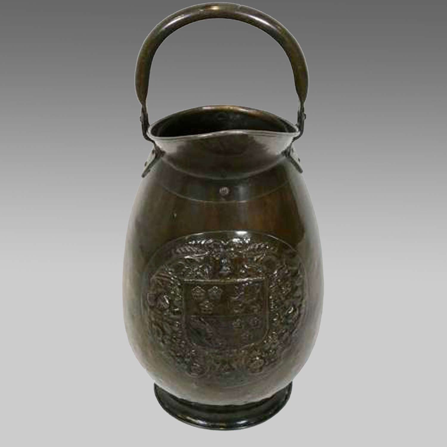Continental well patinated copper water carrier with armorial
