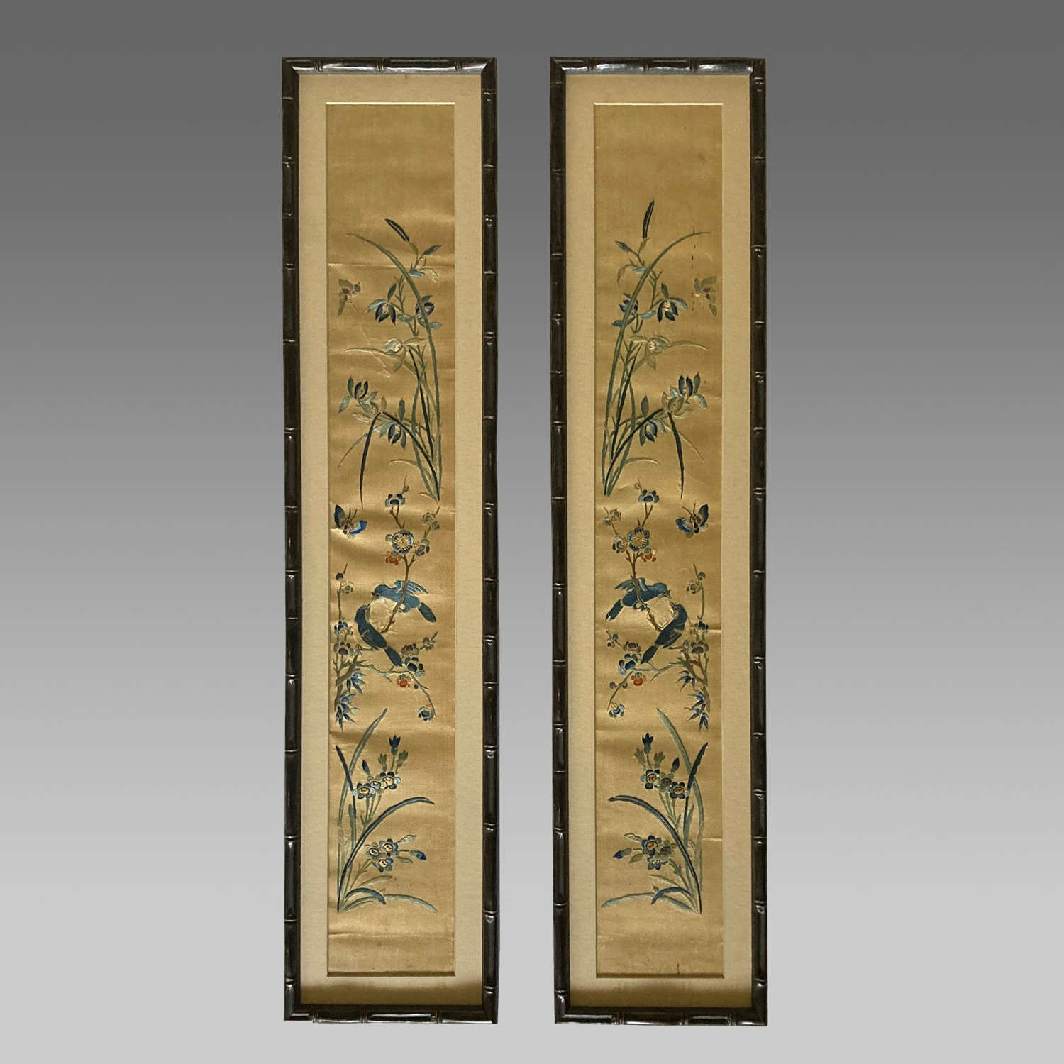 Pair Chinese silk scrolls