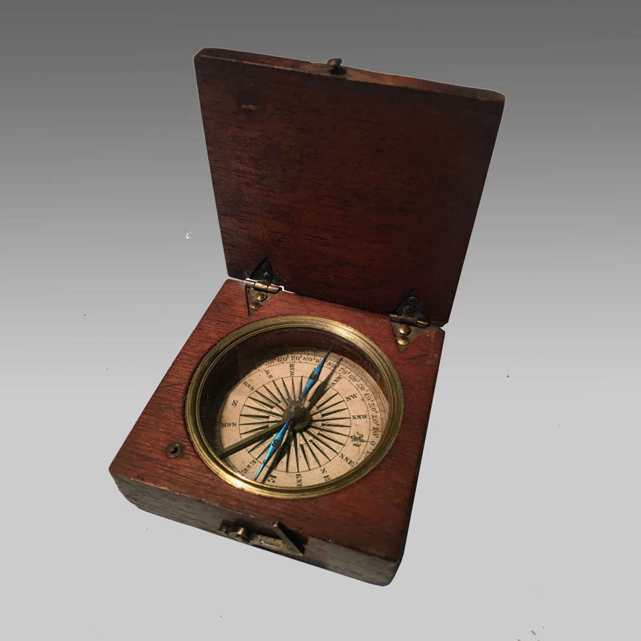 Georgian mahogany cased travelling compass