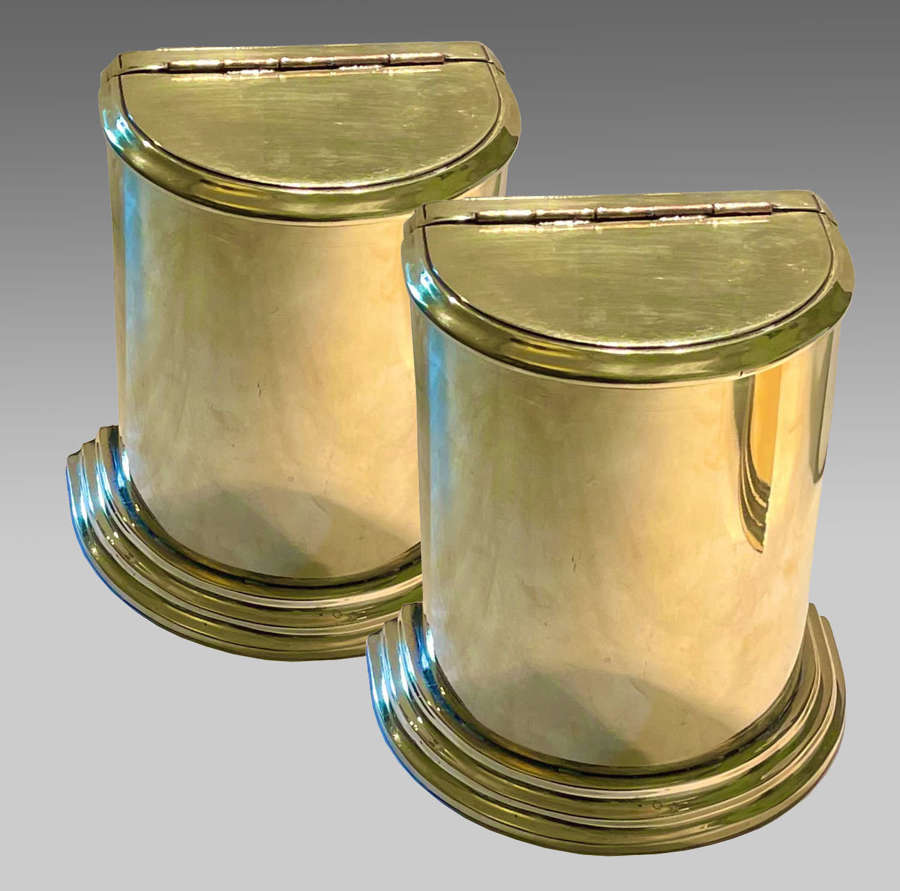 Pair demi-lune brass canisters
