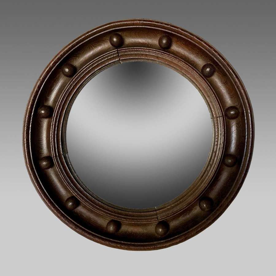 Oak Regency-style circular convex mirror