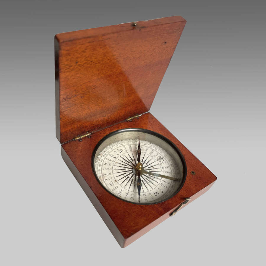 Mahogany cased portable pocket compass