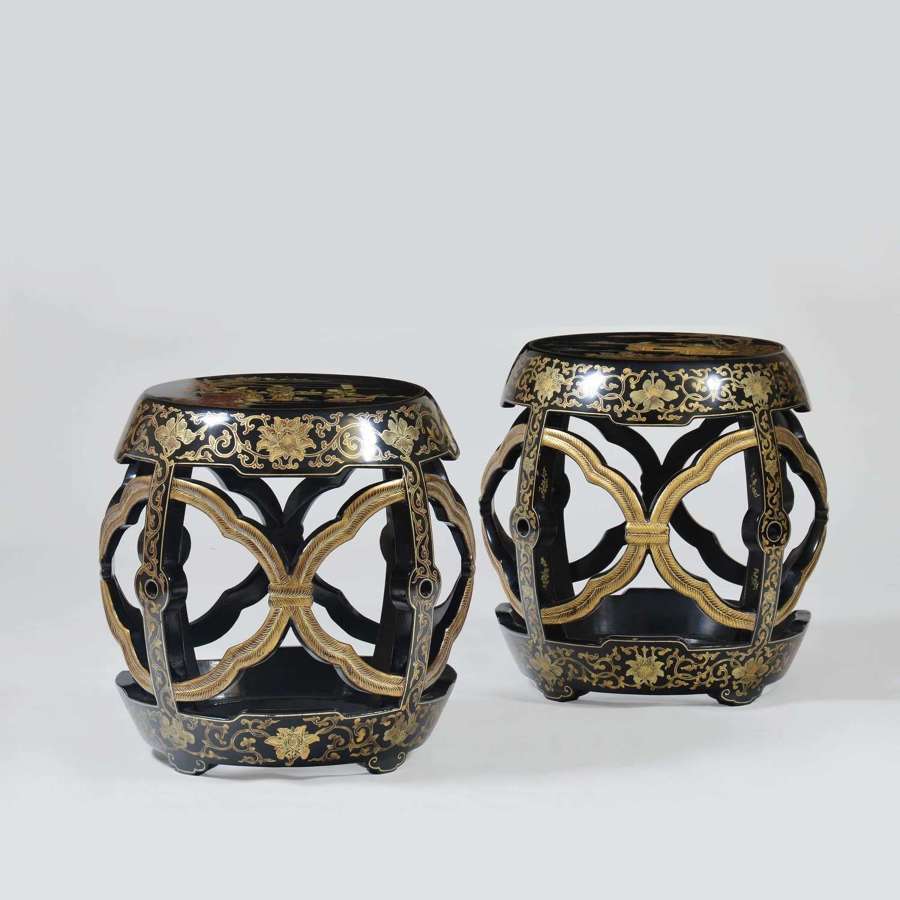 Chinese black lacquer stools, or side tables