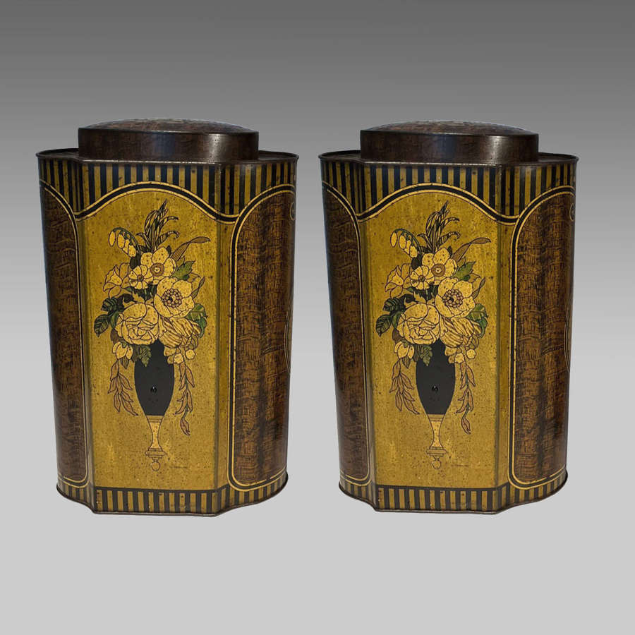 Pair tall tole biscuit tins