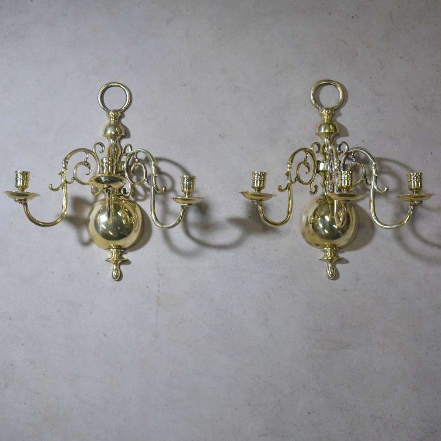 Pair anglo-dutch cast brass wall sconces