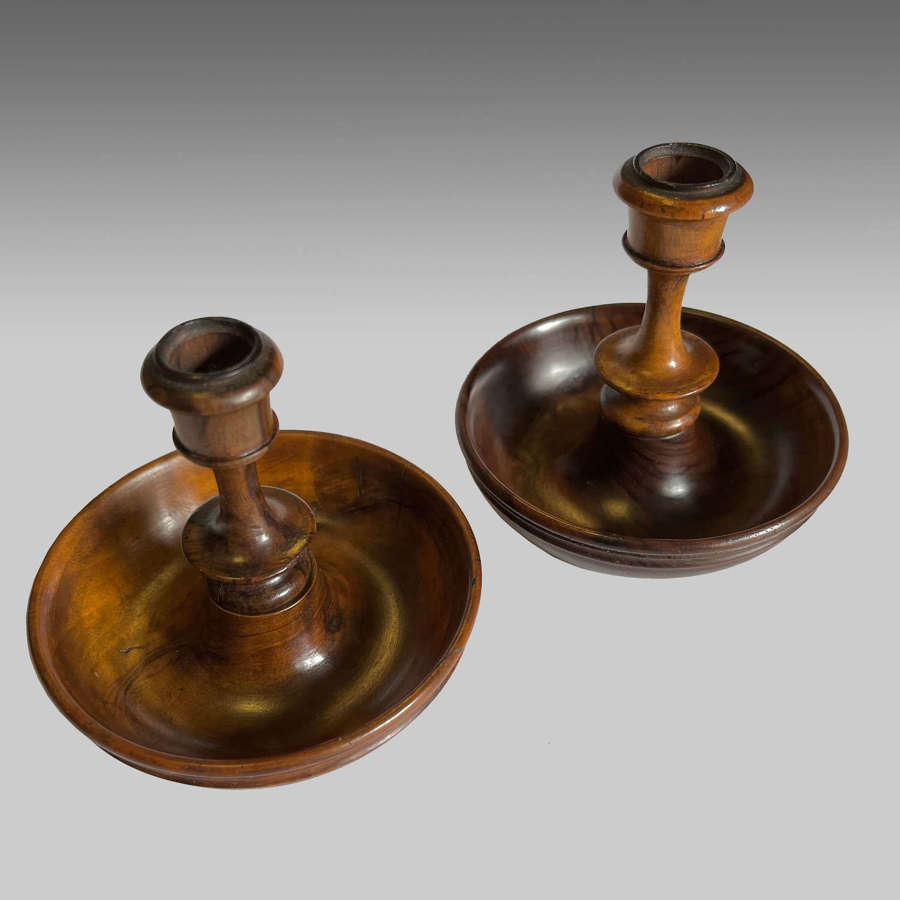 Pair 19th century walnut travelling candlesticks