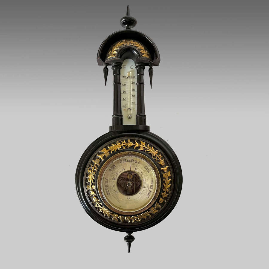 Ebonised aesthetic style wall hanging barometer-thermometer