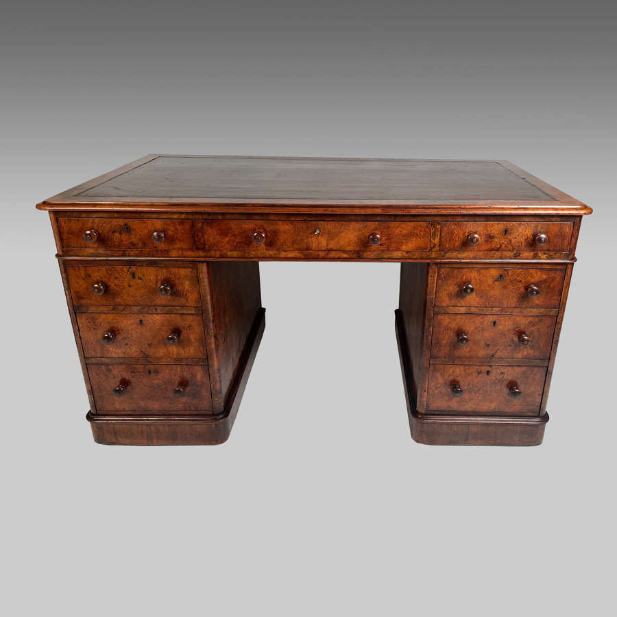 Victorian walnut and burr walnut pedestal desk
