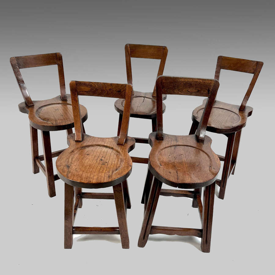 5 mid 19th century Franco-Swiss alpine backstool chairs