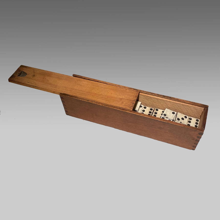 19th century long set of boxed bone & ebony dominoes