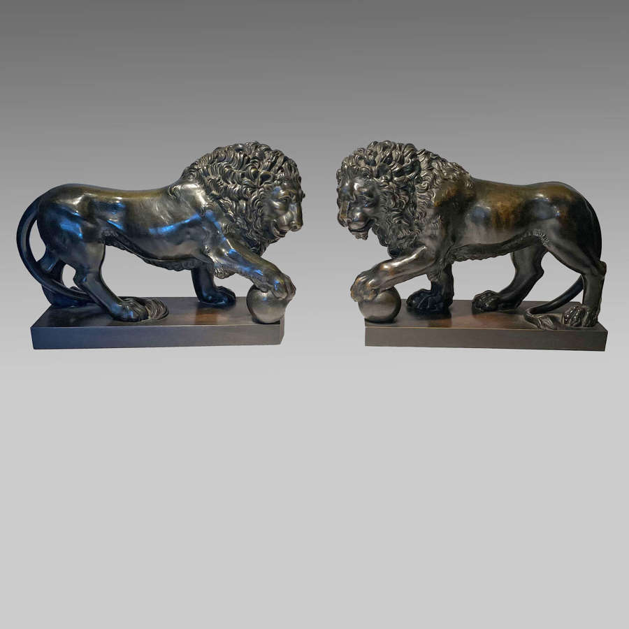 Pair Italian 19th century bronze 'Medici' lions