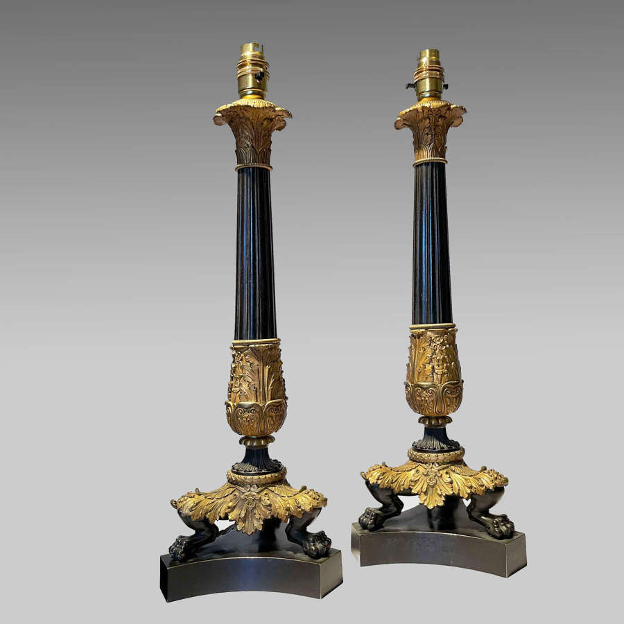 Pair French 19th century classical column lamps