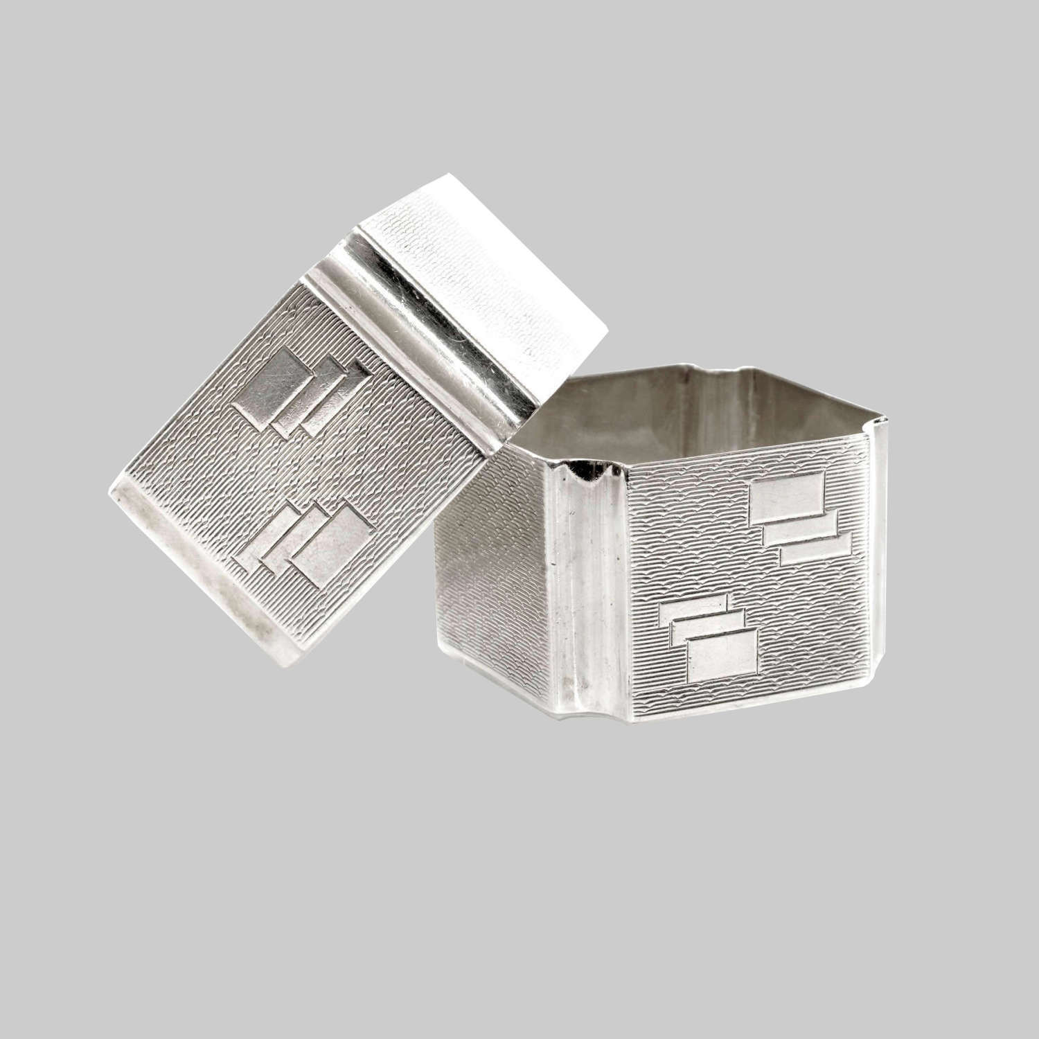 Pair silver Art Deco napkin rings
