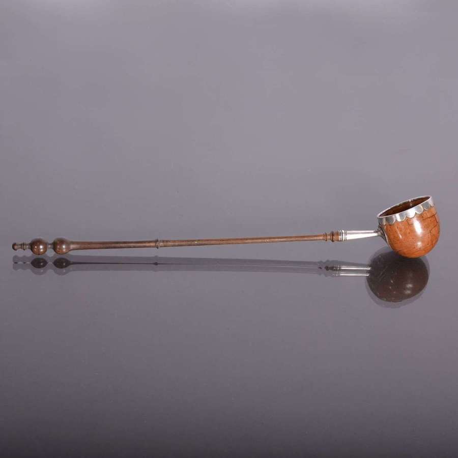 Antique Coquilla nut, silver and treen toddy or punch ladle